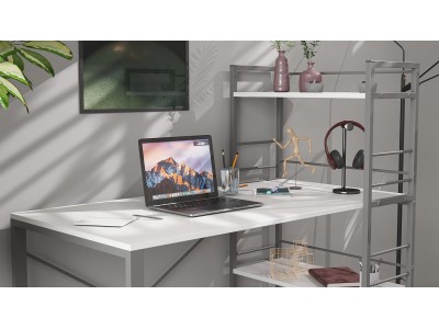 Бюро с етажерка Connect (бяло/сиво)